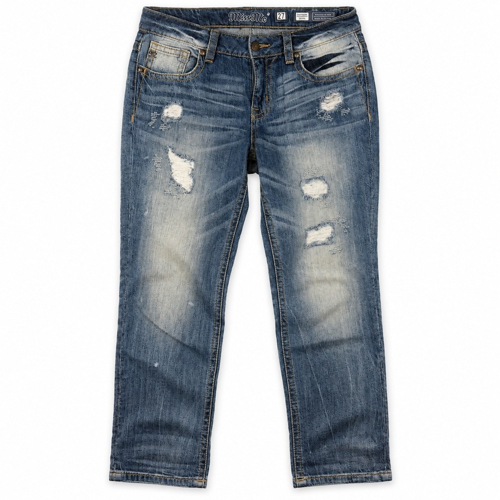 Miss Me Boyfriend Capri Jeans Women 27 Blue Distressed Denim Cropped Relaxed Fit